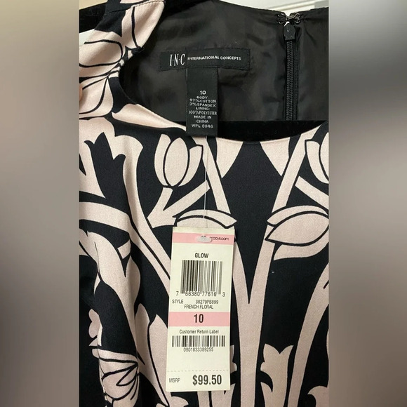NWT INC International Concepts Pink & Black French Floral Dress Pockets Size 10 - Picture 5 of 10